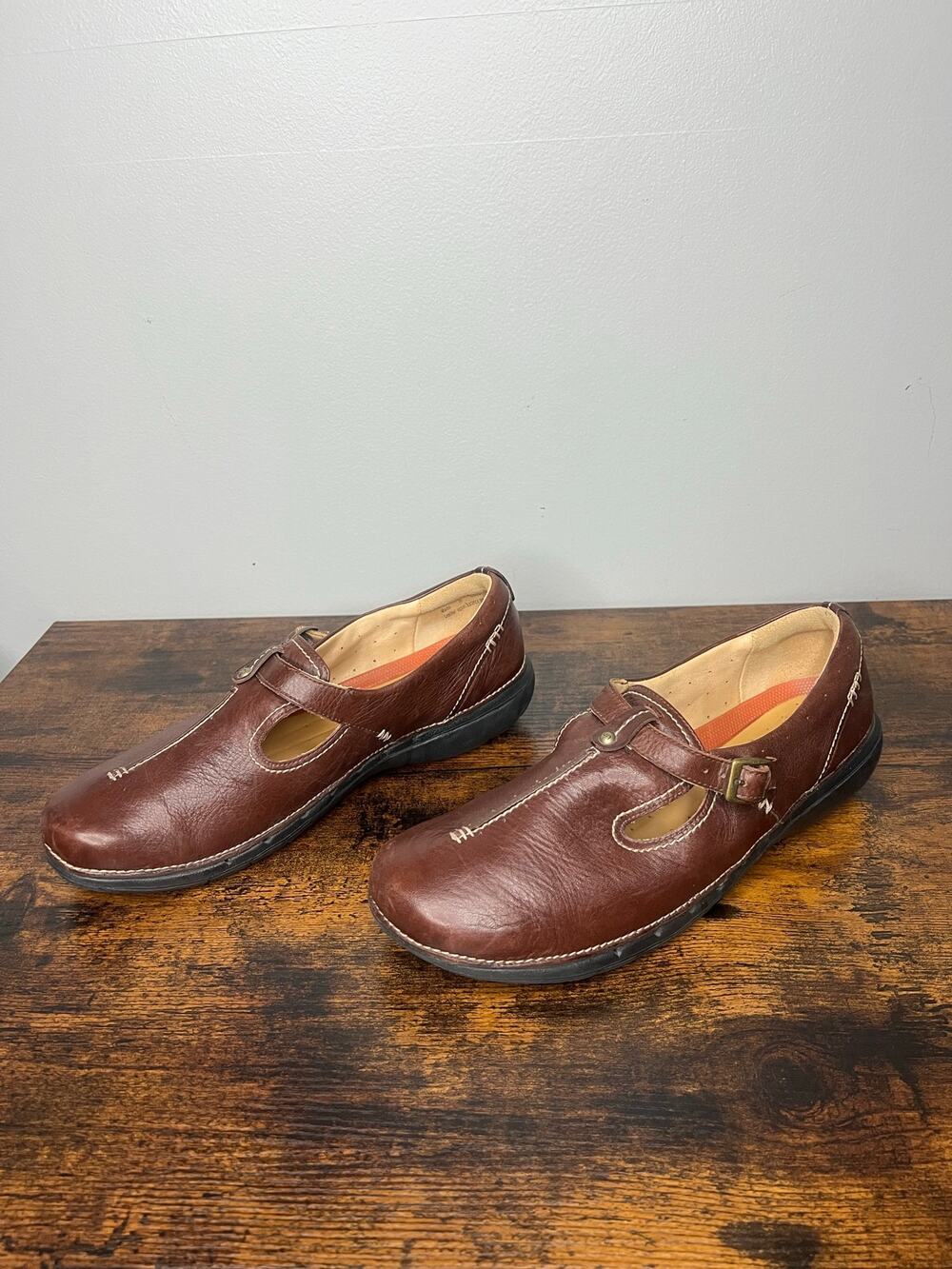 Clarks Leather Mary Jane Shoes Brown Comfort Slip On Loafers Women's 12M Cottage
